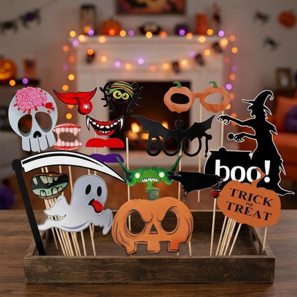 27-Piece Halloween Photo Booth Props, Spooky Party Decorations & Costume Accessories