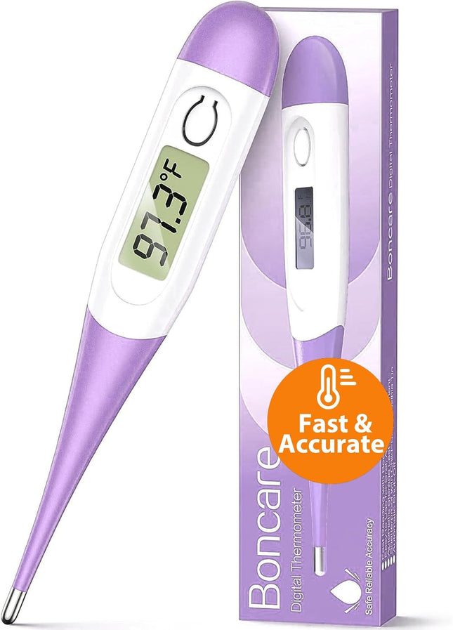 10-Second Oral Thermometer for Adults & Kids, Purple Digital Fever Alarm, Baby Safe
