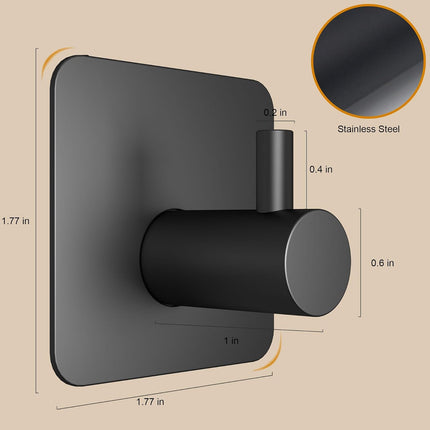 6PCS Black Adhesive Wall Hooks, Waterproof Heavy Duty Towel Hooks for Shower