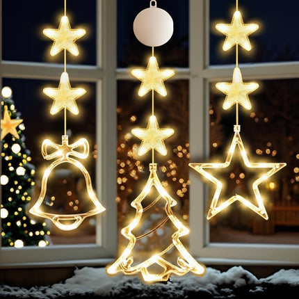 3PCS Christmas Window Lights – Battery Powered Star, Bell & Tree LED Decor