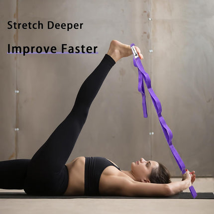 Yoga Stretching Strap with Loops, Non-Elastic Strap for Pilates & Therapy