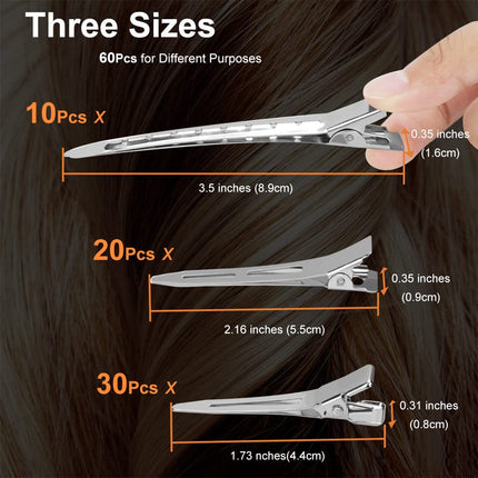 60PCS Metal Duckbill Hair Clips, Silver Alligator Styling Clips Sectioning, Thick Hair & Salon Use