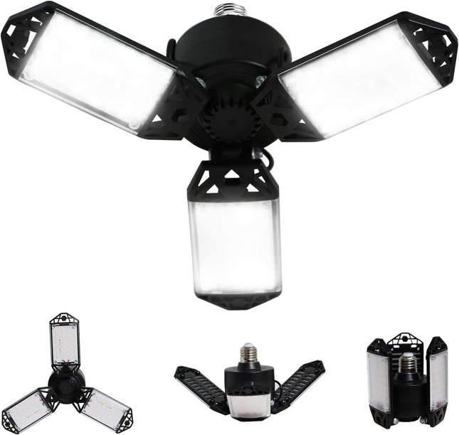 80W LED Garage Light 8000 Lumens 6500K with 3 Adjustable Panels E26 E27 Base