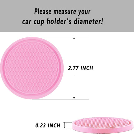 4PCS Car Cup Coasters Pink, Universal Non-Slip Silicone Cup Holder Mats, Auto Decor