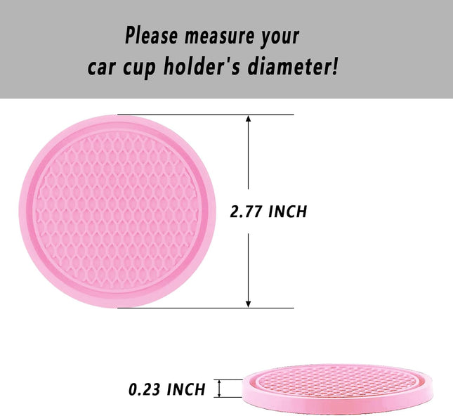 4PCS Car Cup Coasters Pink, Universal Non-Slip Silicone Cup Holder Mats, Auto Decor