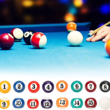 16 Pc Mini Billiard Balls 0.98", Resin Pool Balls for Kids Tabletop Games Decor