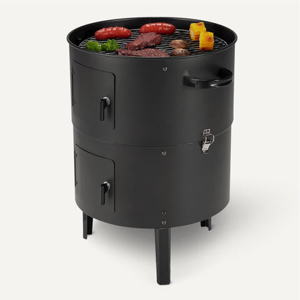 16-Inch Vertical Charcoal Smoker BBQ Grill, 2-Layer Outdoor Smoker with Thermometer, Black