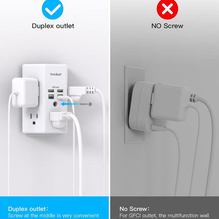 One Beat 1680J 3-Side Power Strip – 5 Outlets + 4 USB (USB-C) Surge Protector for Home & Travel