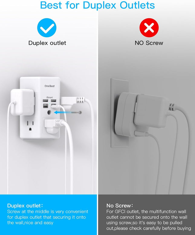 One Beat 1680J 3-Side Power Strip – 5 Outlets + 4 USB (USB-C) Surge Protector for Home & Travel
