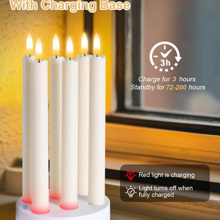 6pcs Rechargeable Flameless Taper Candles Real Wax LED with Remote & Timer