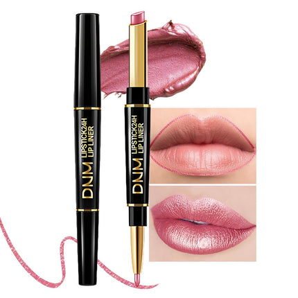 2-in-1 Pink Metallic Lipstick & Lip Liner Set Hydrating Full Coverage 20