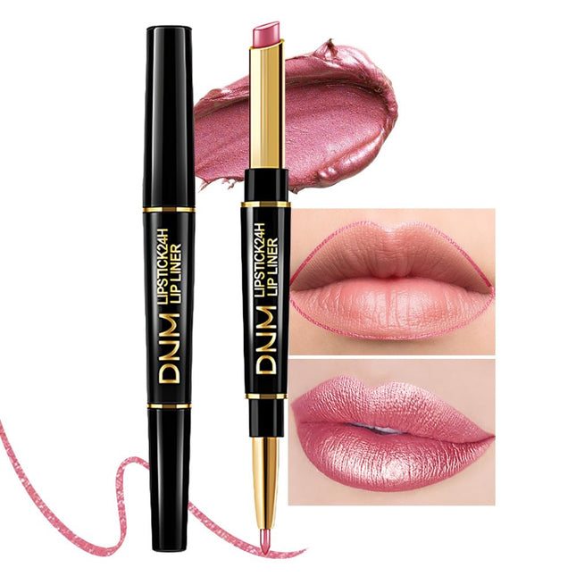 2-in-1 Pink Metallic Lipstick & Lip Liner Set Hydrating Full Coverage 20