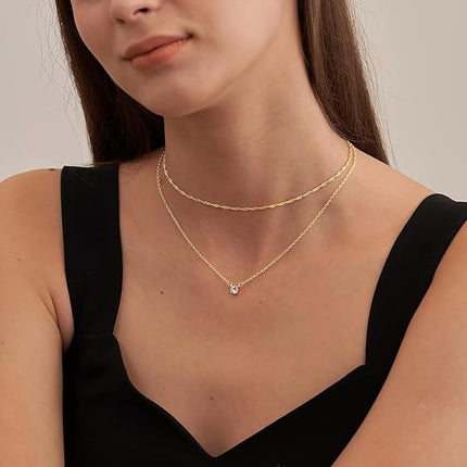 Dainty 14K Gold Plated CZ Necklace for Women Simple Cubic Zirconia Jewelry