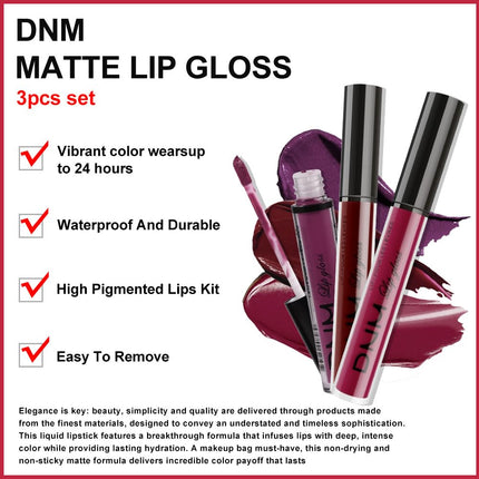 3Pcs Matte Liquid Lipstick Set, Dark Red Plum Burgundy Long-Lasting Lip Stain