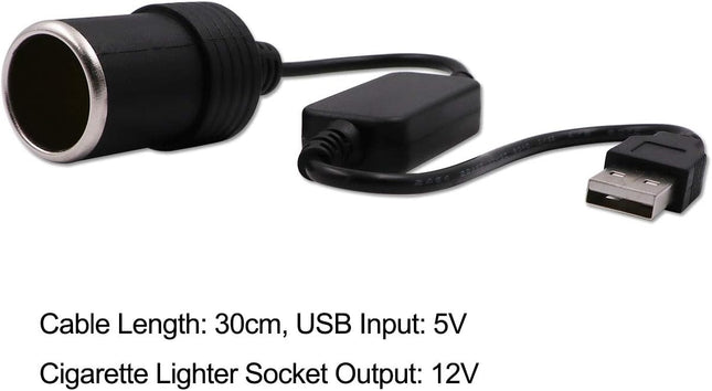 2-Pack USB A to 12V Car Cigarette Lighter Socket Converter Cable, 2A Max