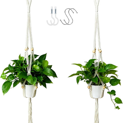 2 Pack Macrame Plant Hangers 35in, Boho Hanging Planters with Tassels & 4 Hooks