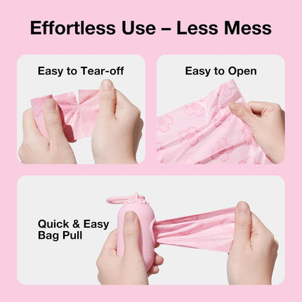 Dog Poop Bag Dispenser with Cherry Blossom Scented Bags – Leak-Proof, 105 Bags, Pink
