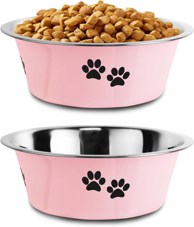 3.6 Cup Stainless Steel Dog Bowl – Skid-Proof, Spill-Resistant, Insulated for All Breeds (Pink)