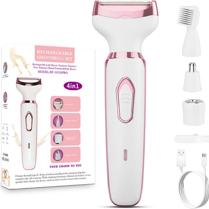 4-in-1 Women Electric Razor Bikini Trimmer Wet Dry Face Body Pubic Hair Shaver