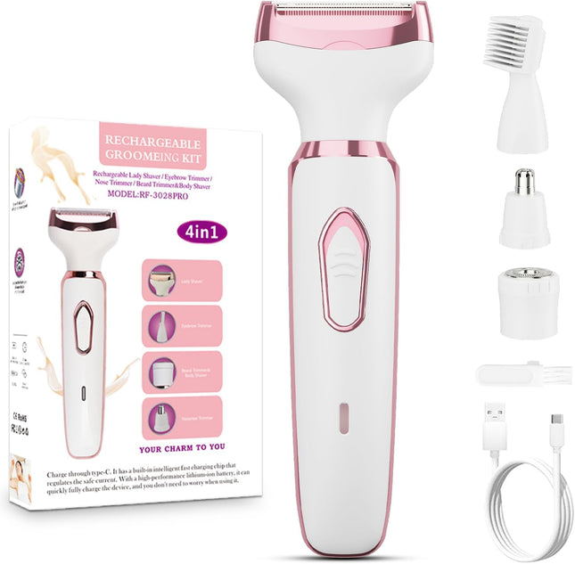 4-in-1 Women Electric Razor Bikini Trimmer Wet Dry Face Body Pubic Hair Shaver