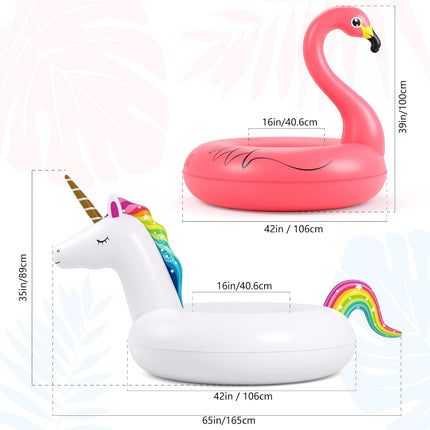 2 Pack Inflatable Unicorn Flamingo Pool Floats Swim Rings for Beach Lake Swimming Adults and Kids