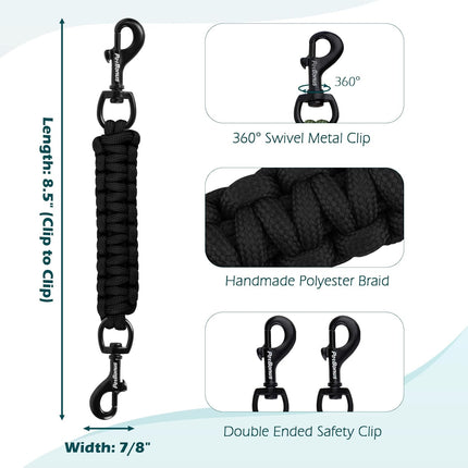 Dog Collar Safety Clip Backup Strap Double Ended Clasp Leash Connector Black