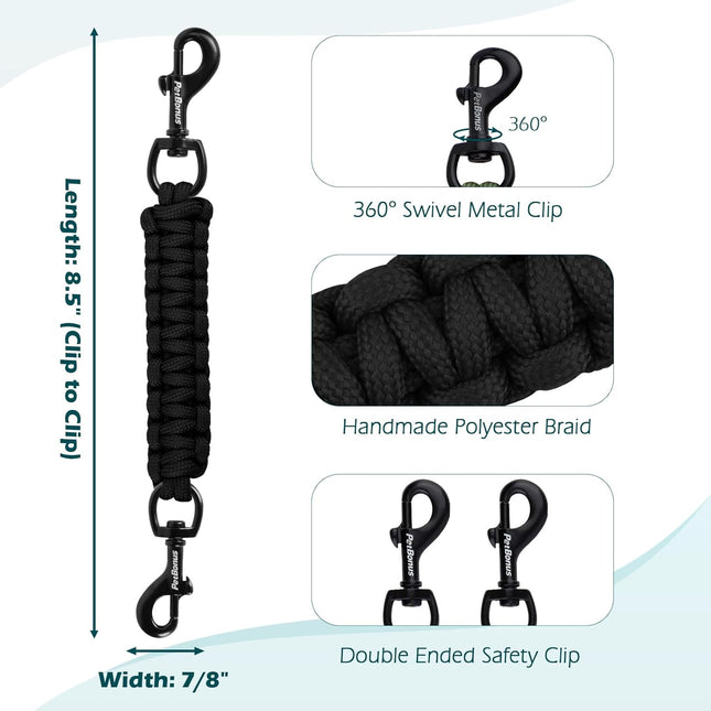 Dog Collar Safety Clip Backup Strap Double Ended Clasp Leash Connector Black