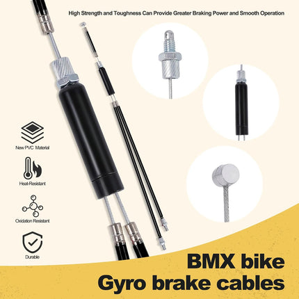 BMX Gyro Brake Cable Set Front Rear, Upper Lower Cables with Spinner Rotor 20in Bikes