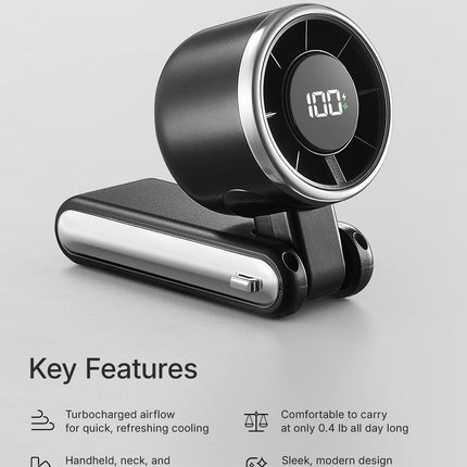 Mini Personal Hand Fan – 5 Gears, Rechargeable, Battery Powered, Black