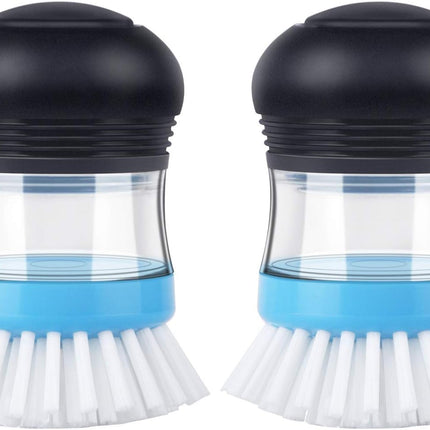 2 Pack Soap Dispensing Palm Brush Kitchen Dish Pot Pan Scrubber Blue