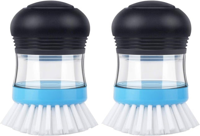 2 Pack Soap Dispensing Palm Brush Kitchen Dish Pot Pan Scrubber Blue
