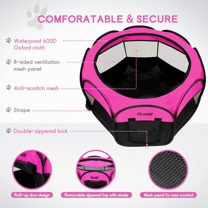 Portable Cat Playpen Indoor Outdoor Foldable Pet Tent with Zipper Door Pink