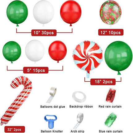 153pcs Christmas Balloon Garland Kit – Red Green White Balloons & Foil Curtain