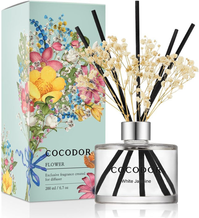 White Jasmine Reed Diffuser Set – 6.7oz Home Scent for Shelf & Bathroom Decor