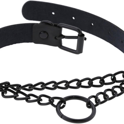 Gothic Black Pet Collar and Leash Set Leather Chain Punk Dog Accessory