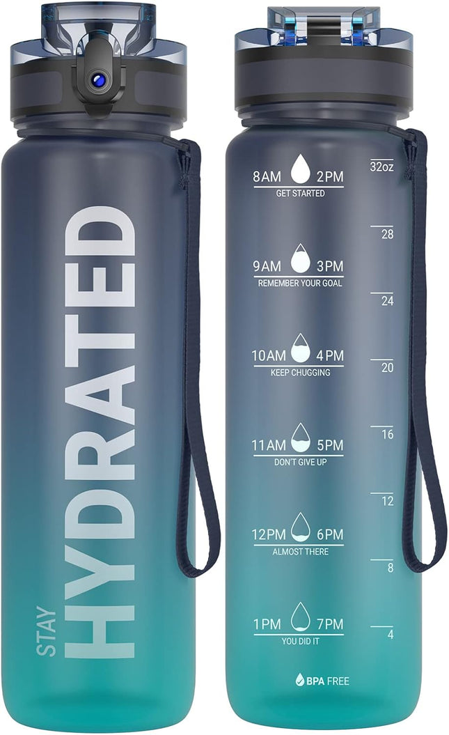 32oz Motivational Water Bottle Tritan BPA Free Leakproof Time Marker