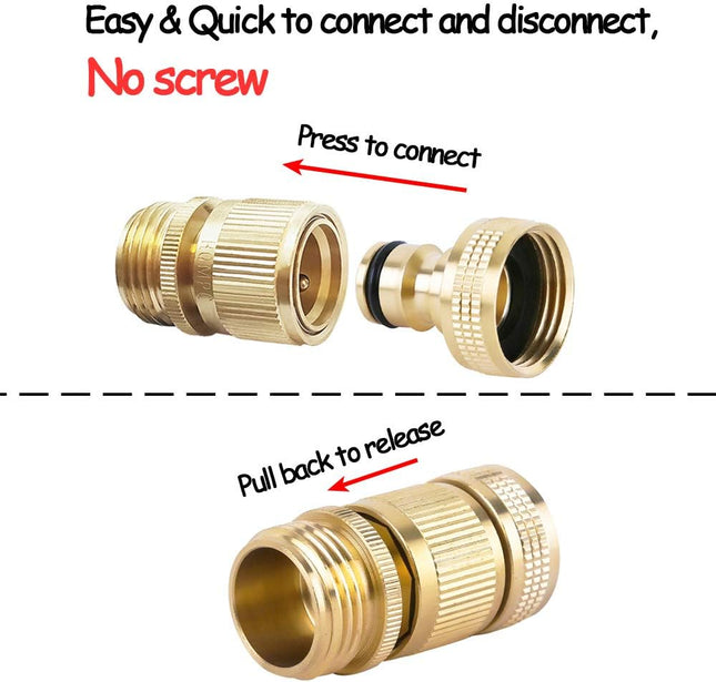 Garden Hose Quick Connect – Solid Brass Fittings, 3/4 inch GHT, 2 Sets Included