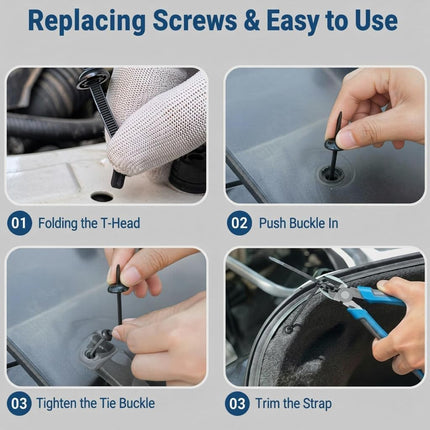 200PCS T-Head Cable Tie Buckle, PA66 Push Pin Clips for Fender, Bumper & Trunk