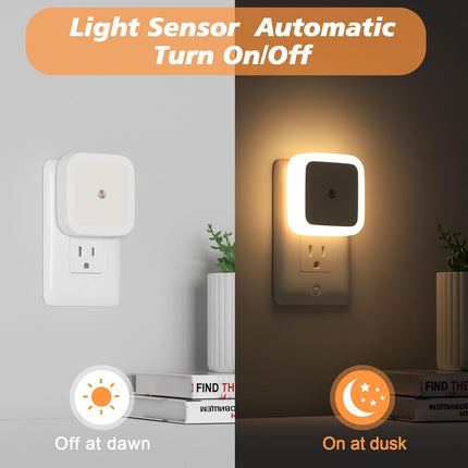 8-Pack Plug-in Night Lights – Warm White LED, Auto On/Off, Dusk to Dawn