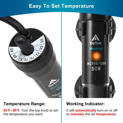 50W Adjustable Aquarium Heater – Submersible Fish Tank with Electronic Thermostat