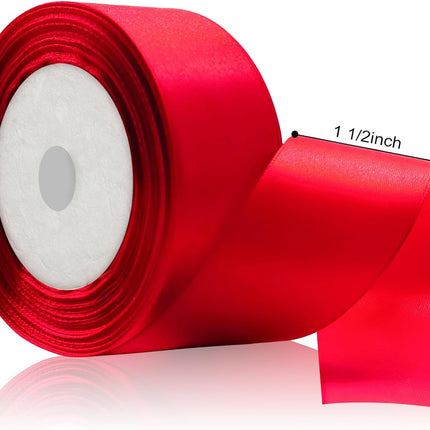 25 Yards Red Satin Ribbon 1.5 Inch Single Face Polyester Craft Gift Wrap