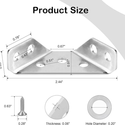 12-Pack Stainless Steel Furniture Corner Brackets with Screws, Heavy Duty