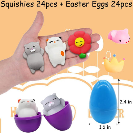 28PCS Easter Eggs + 28PCS Mochi Squishy Toys – Animal Squishies for Kids & Party Favors