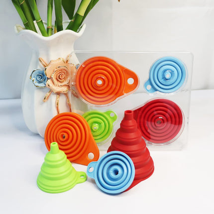 4-Pack Silicone Kitchen Funnels – Foldable, Collapsible, Small & Large