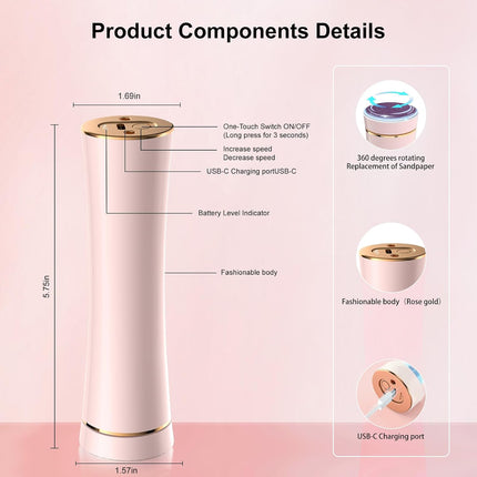3-Speed Waterproof Electric Foot Callus Remover, Rechargeable Foot File with Sand Discs