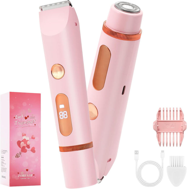 2 in 1 Women Electric Shaver Bikini Trimmer IPX7 Waterproof Wet Dry