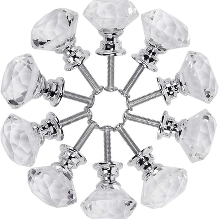 6Pcs Crystal Glass Cabinet Knobs 30mm Diamond Drawer Pull Handles Clear