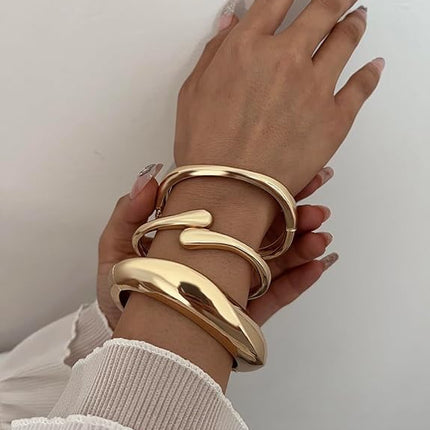 Gold Bangle Bracelets for Women – Dainty 14K Gold Plated Stackable Cuff Set