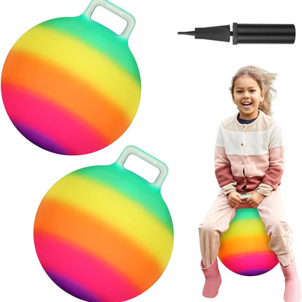2-Pack 18" Rainbow Hopper Balls with Handle & Pump for Kids Active Fun