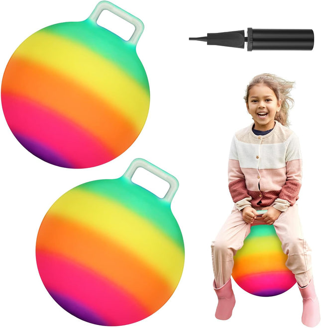 2-Pack 18" Rainbow Hopper Balls with Handle & Pump for Kids Active Fun